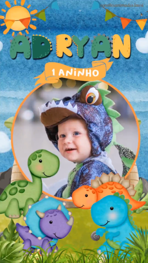 Convite Animado Dinossauro Aquarela