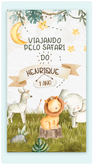 Convite Animado Viajando pelo Safari Bichinhos diferentes