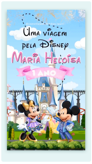 Convite Animado Uma Viagem pela Disney Rosa
