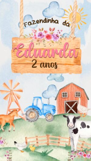 Convite Animado Fazendinha Aquarela Menina