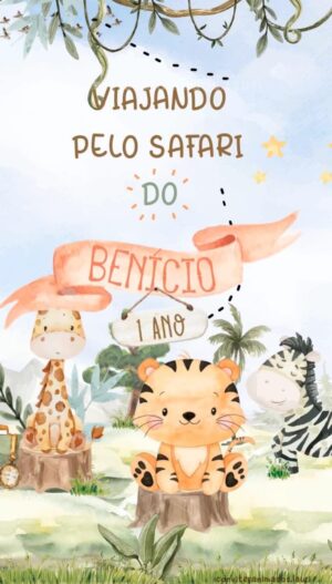 Convite Animado Viajando pelo Safari Aquarela