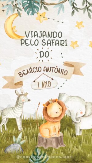 Convite Animado Viajando pelo Safari Bichinhos diferentes