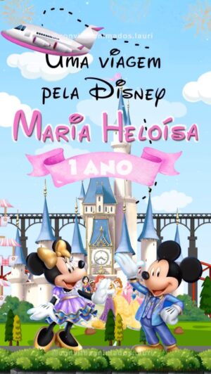 Convite Animado Uma Viagem pela Disney Rosa