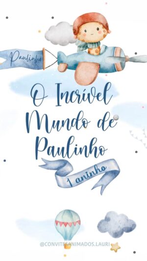 Convite Animado Meu Incrível Mundo, Ursinho Aviador