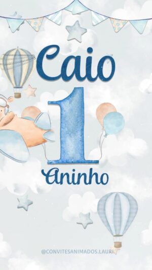 Convite Animado Ursinho Aviador, Tempo Voa