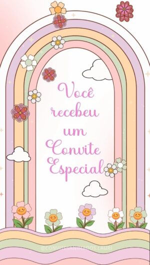 Convite Animado Arco Irís Retrô