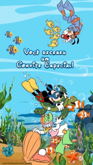 Convite Animado Mickey No Fundo do Mar