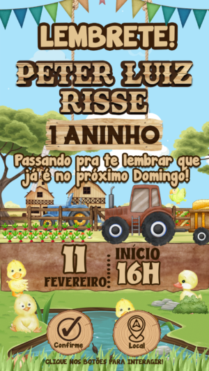 Convite Animado e Interativo Fazendinha Agrícola