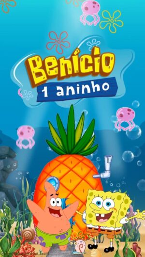 Convite Animado Bob Esponja Calça Quadrada no Fundo do Mar