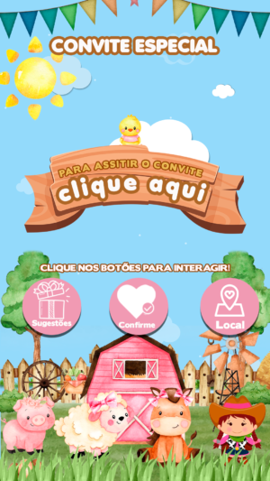 Convite Interativo e Animado Fazendinha Rosa