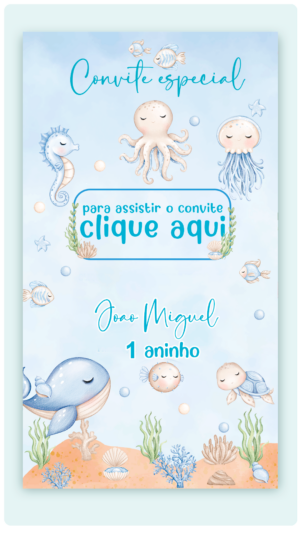 Convite Interativo e  Animado Fundo do Mar Azul Claro (com botões clicáveis e capa em PDF)