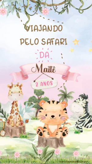 Convite Animado Safari Rosa