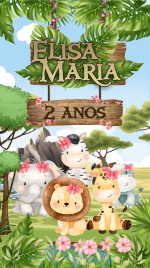 Convite Safari Menina Rosa