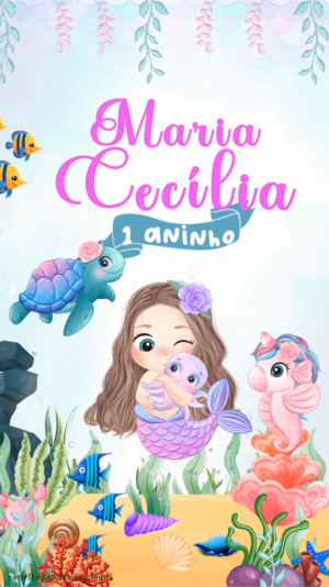 Convite Animado Sereia no Fundo do Mar
