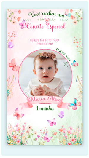 Convite Interativo e Animado Borboletas no Jardim (com botões clicáveis e capa pdf)