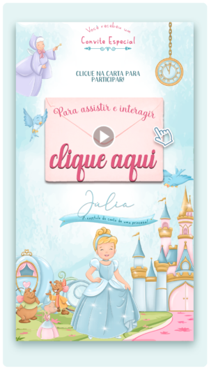 Convite interativo e Animado Princesa Cinderela Cute (comcapa em PDF e botões clicáveis)