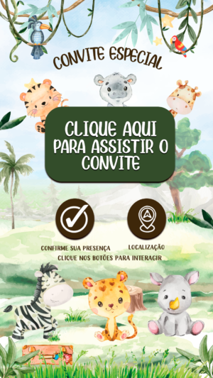 Convite Interativo e Animado Viajando Pelo Safari Aquarela