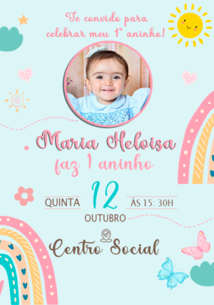 Convite Digital Arco Íris Boho