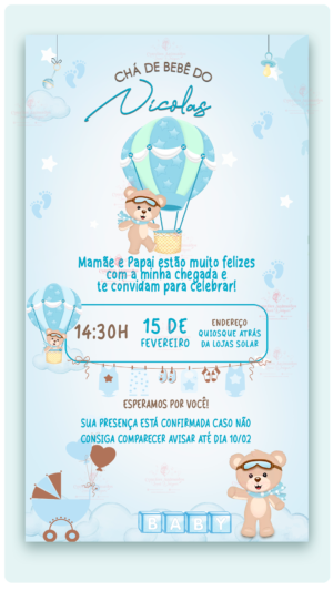 Convite Digital Chá de Bebê Azul