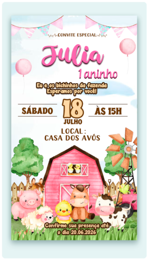 Convite Digital Fazendinha Rosa