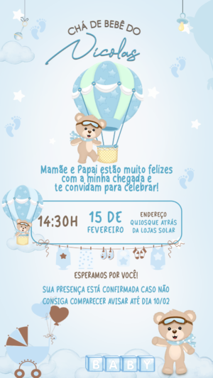 Convite Digital Chá de Bebê Azul