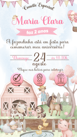 Convite Interativo Festa na Fazendinha Rosa