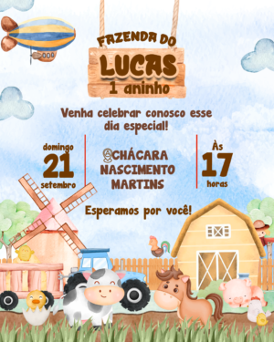 Convite Digital Fazendinha Aquarela