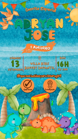 Convite Interativo Dinossauro Aquarela