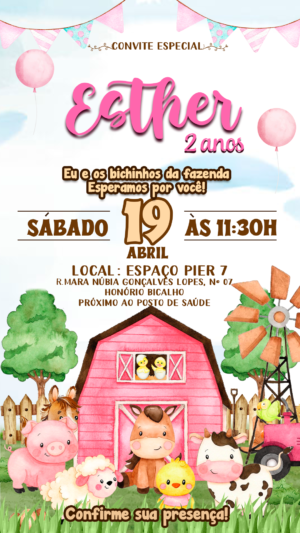 Convite Digital Fazendinha Rosa