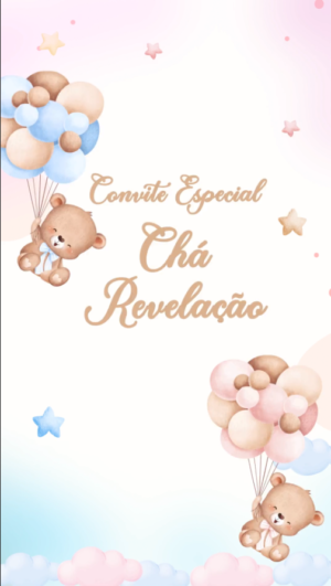 Convite Animado Chá Revelação dos ursinhos