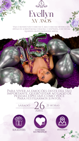 Convite Interativo 15 anos flores lilás