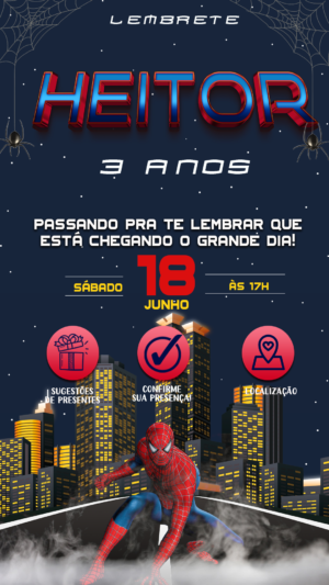 Convite Animado + Lembrete Interativo Homem Aranha