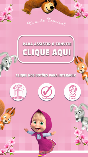 Convite Interativo e Animado Aniversário Marsha e o Urso