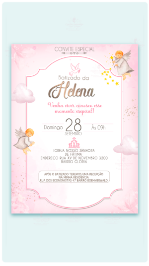 Convite Digital Batizado Rosa