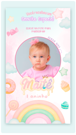 Convite Interativo e Animado Festa dos Doces, Candy (comcapa pdf e botões clicavéis)