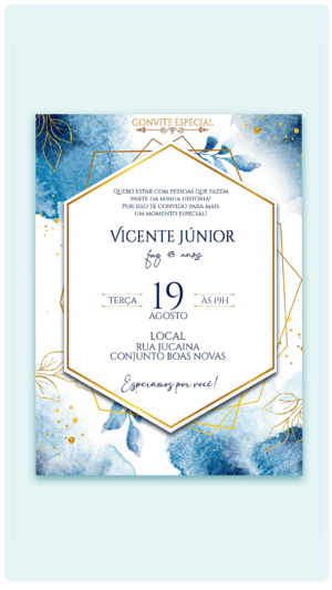 Convite Digital Azul com Dourado