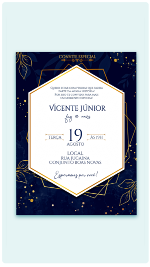 Convite Digital Azul Escuro com Dourado