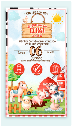 Convite Fazendinha Vermelha Interativo (com links clicaveis)