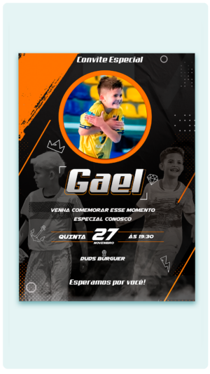 Convite Digital Futebol Laranja e Preto