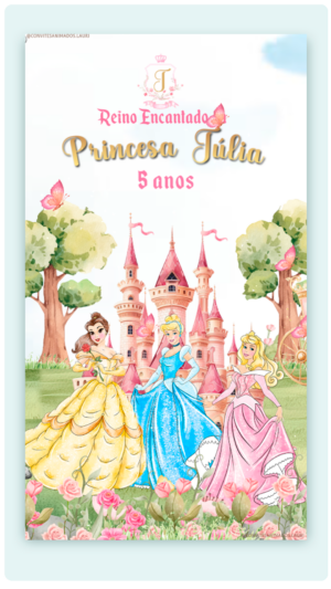 Convite Animado Reino Encantado das Princesas Disney