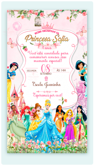 Convite Digital Princesas Disney