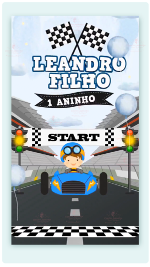 Convite Animado Start, Corrida, Carrinhos
