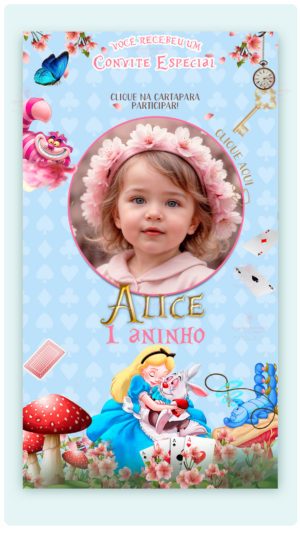 Convite Interativo e Animado Alice no País das Maravilhas 01 (com botões clicáveis e capa pdf)