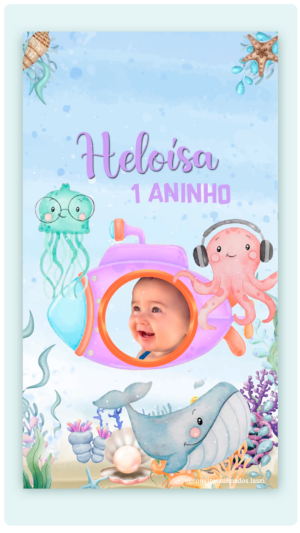 Convite Animado Fundo do Mar Aquarela Menina