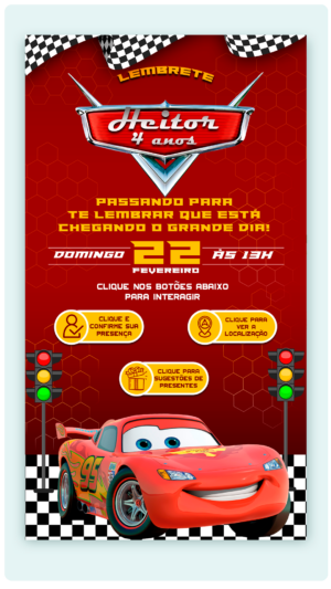 Kit Convite Animado + Lembrete Interativo Relâmpago McQueen Carros