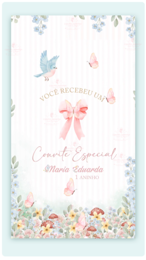 Convite Animado Jardim das Borboletas e Pássaro Azul