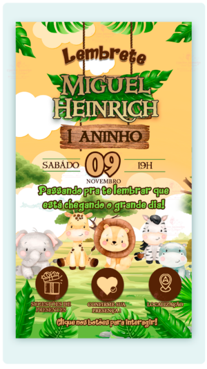 Kit Convite Animado e Lembrete Interativo Safari