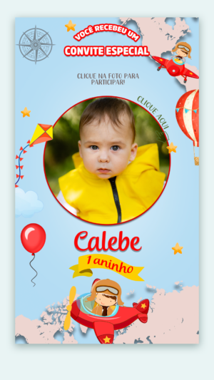 Convite Interativo e Animado Menino Aviador, Tempo Voa