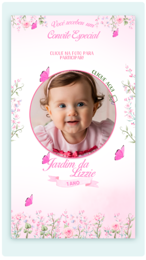 Convite Interativo e Animado Jardim de Borboletas Rosa (com capa em pdf e botês clicáveis)