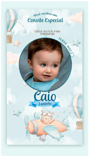 Convite Interativo e Animado Ursinho Aviador, Tempo Voa (com capa em pdf, e botões clicaveis)